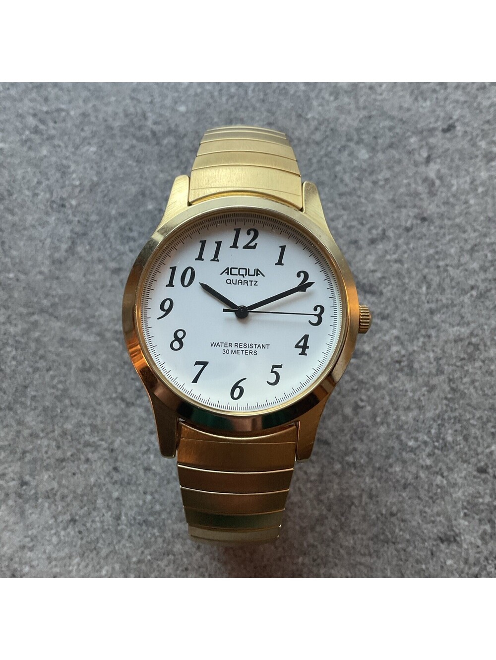 Vintage Acqua Mens Watch 37mm Gold Tone Case & Band W/White Easy Read Dial B-E